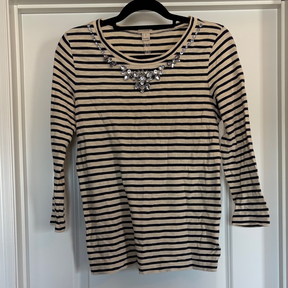 J. Crew Navy & Cream Striped Jewel-Neck Long Sleeve Top